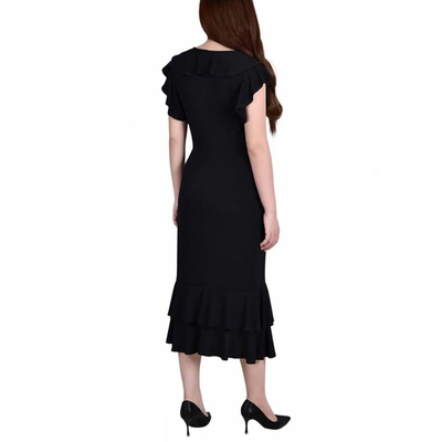 Shop Ny Collection Petites Womens Ruffled A-line Midi Dress In Black