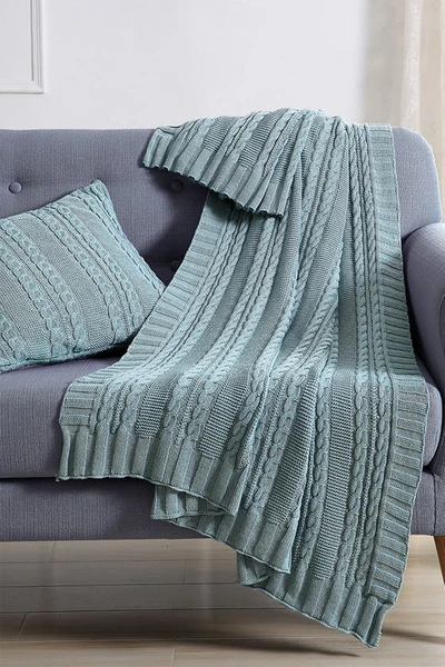 Vcny Home Dublin Cable Knit Throw Blanket In Blue