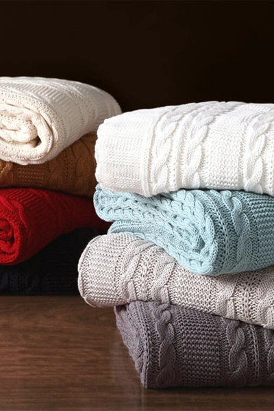 Vcny Home Dublin Cable Knit Throw Blanket In Blue