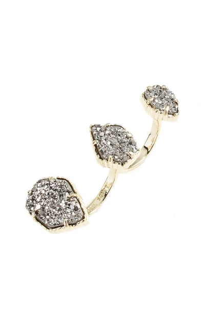 Shop Kendra Scott Naomi Double Finger Ring In Platinum Drusy/ Gold