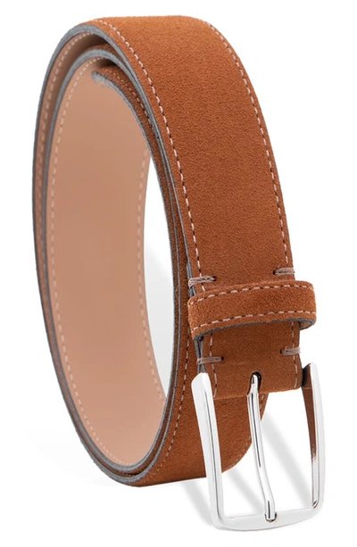 Shop Made In Italy Italian Suede Leather Belt In Cognac