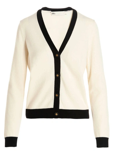 Shop Tory Burch Logo Button Cardigan Sweater, Cardigans White/black