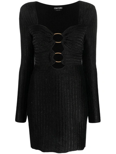 Shop Tom Ford Minidress With Metallic Sweetheart Neckline In Black