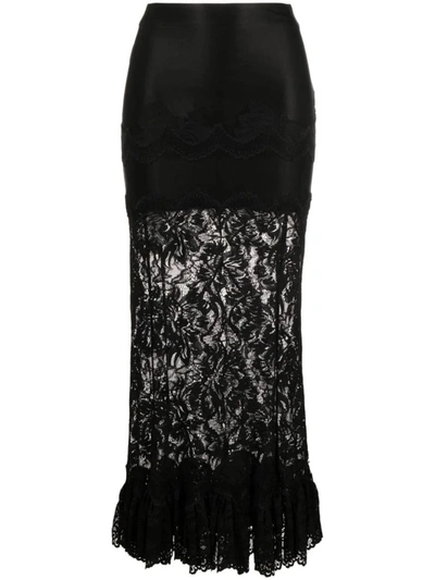 Shop Rabanne Paco  Floral Lace Midi Skirt In Black