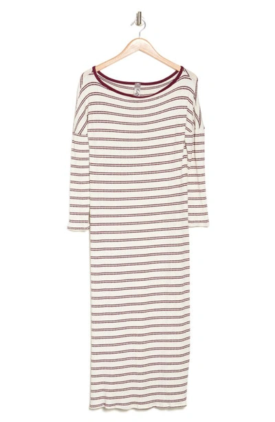 Shop Go Couture Long Sleeve T-shirt Maxi Dress In Maroon Stripe