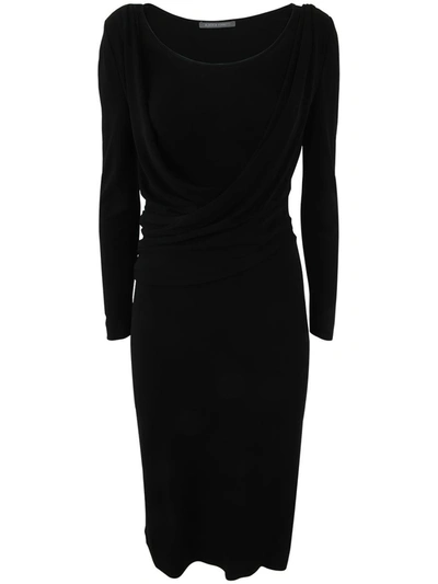 Shop Alberta Ferretti Long Sleeves V Neck Midi Dress Clothing In Black
