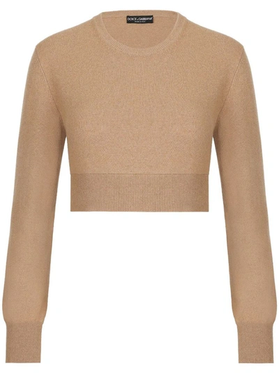 Shop Dolce & Gabbana Cropped Sweater In Nude &amp; Neutrals