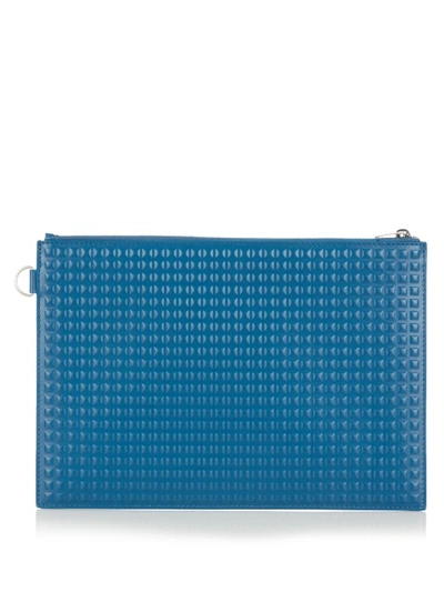 Balenciaga Grid-embossed Leather Pouch In Teal-blue Grid Embossed