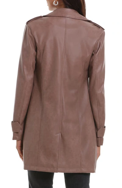 Shop Bagatelle Open Front Faux Leather Trench Coat In Caribou