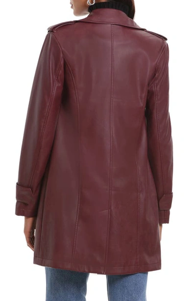 Shop Bagatelle Open Front Faux Leather Trench Coat In Zinfandal