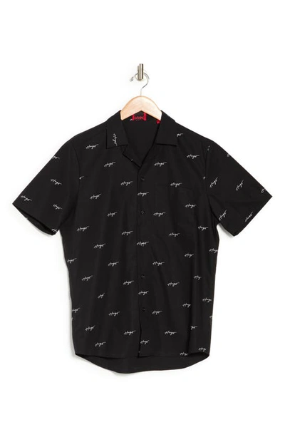 Shop Hugo Ellino Short Sleeve Cotton Button-up Shirt In Black