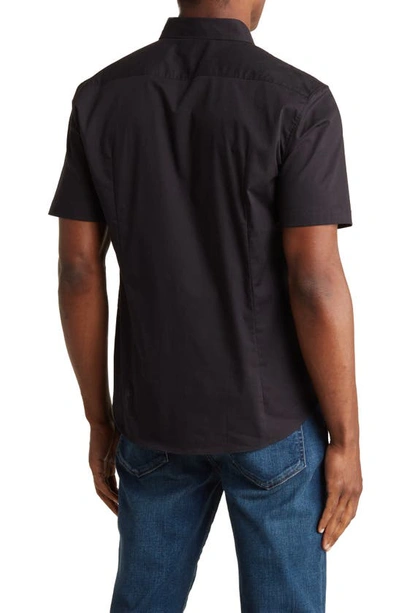 Shop Hugo Ermino Short Sleeve Stretch Cotton Button-up Shirt In Black