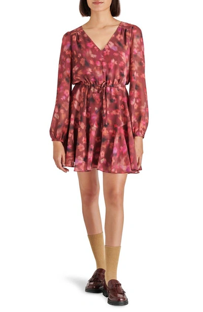 Shop Steve Madden Kara Print Tie Waist Long Sleeve Minidress In Pink Multi