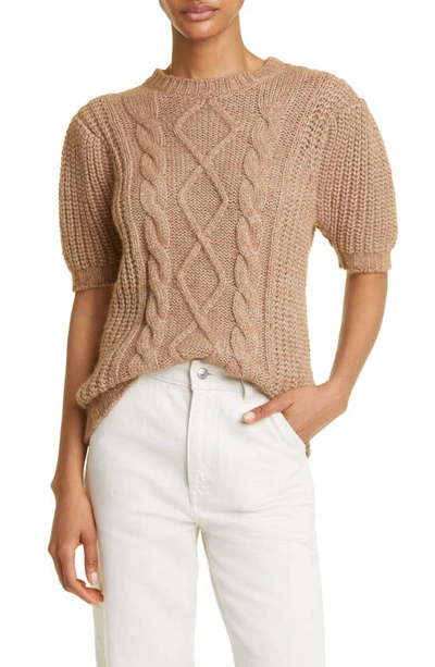 Shop Eleventy Mixed Stitch Puff Sleeve Alpaca & Cotton Sweater In Beige Melange