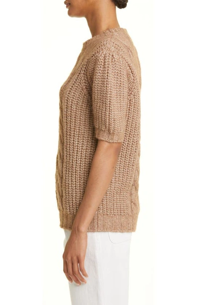 Shop Eleventy Mixed Stitch Puff Sleeve Alpaca & Cotton Sweater In Beige Melange