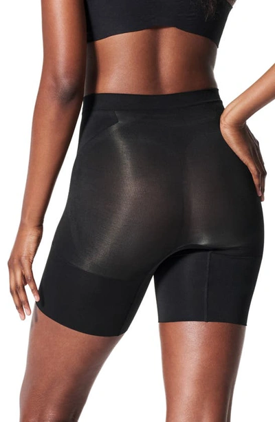 Shop Spanx Oncore Mid Thigh Shorts In Very Black