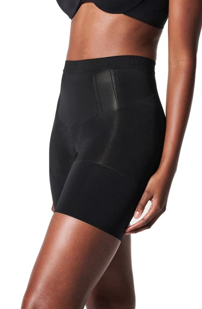 Shop Spanx Oncore Mid Thigh Shorts In Very Black