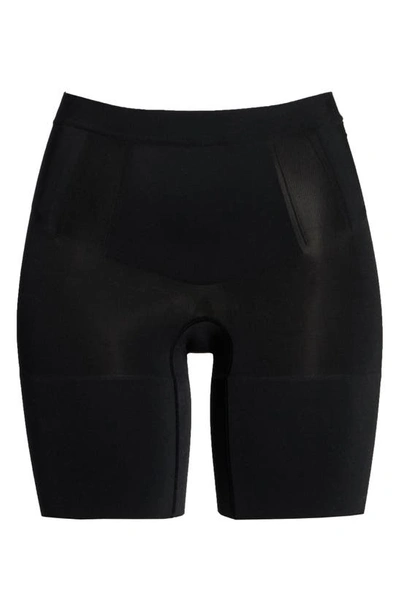 Shop Spanx Oncore Mid Thigh Shorts In Very Black