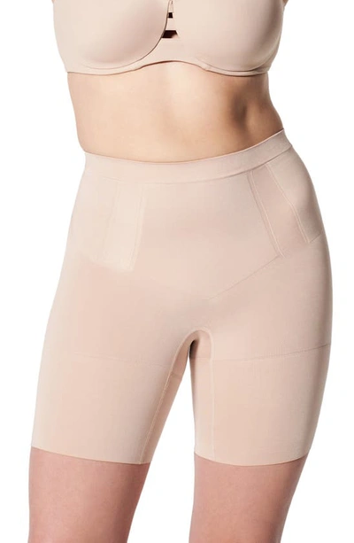 Shop Spanx Oncore Mid Thigh Shorts In Soft Nude