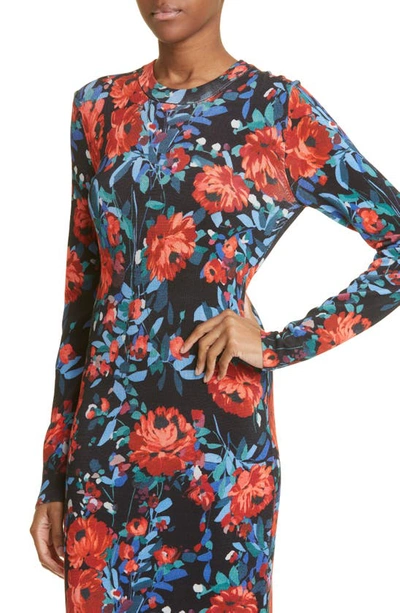 Shop Lela Rose Floral Long Sleeve Knit Dress In Black Multi