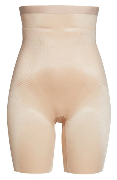 Shop Spanxr Thinstincts® 2.0 High Waist Mid Thigh Shorts In Champagne Beige