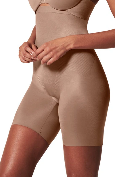 Shop Spanxr Thinstincts® 2.0 High Waist Mid Thigh Shorts In Cafe Au Lait