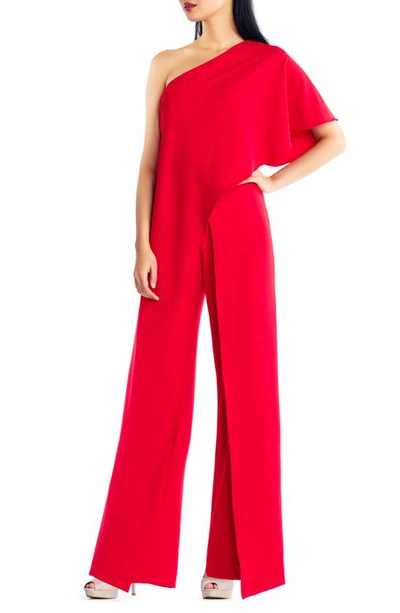 Shop Adrianna Papell One-shoulder Jumpsuit In Red