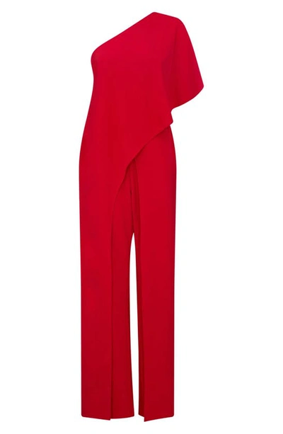 Shop Adrianna Papell One-shoulder Jumpsuit In Red