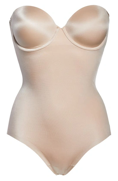 Shop Spanxr Suit Your Fancy Strapless Cupped Panty Bodysuit In Champagne Beige
