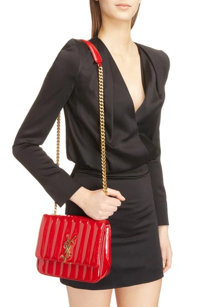 Shop Saint Laurent Small Vicky Patent Leather Crossbody Bag In Rouge Eros