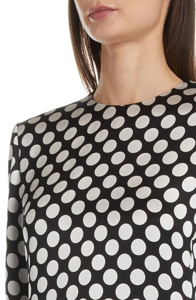 Shop Saint Laurent Polka Dot Long Sleeve Silk Blend Minidress In Noir/ Craie