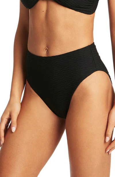Sea Level Retro High Waist Bikini Bottoms In Black