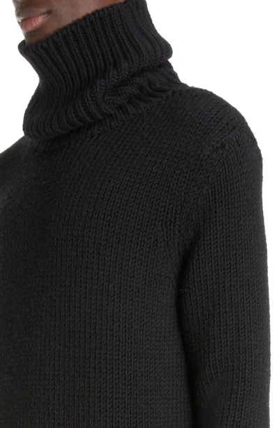 Shop Saint Laurent Extralong Turtleneck Wool Sweater In Noir