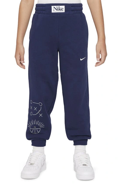 Shop Nike Kids' Fleece Basketball Joggers In Midnight Navy/ White