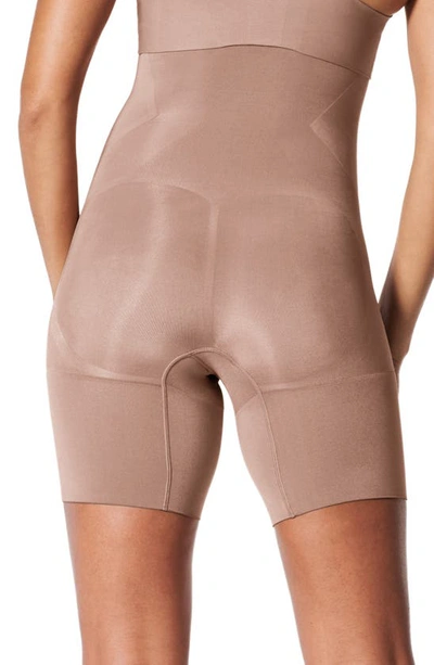 Spanxr Oncore High Waist Mid-thigh Shorts In Caf Au Lait
