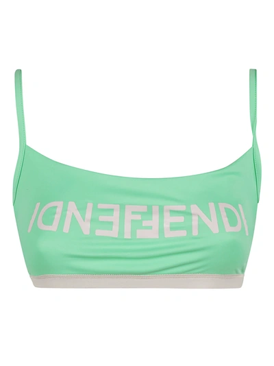 Shop Fendi Logo Print Top In Green