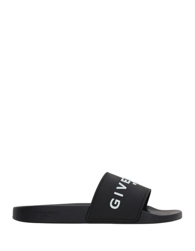 Shop Givenchy Black Rubber Flat Sandal With Logo In Nero