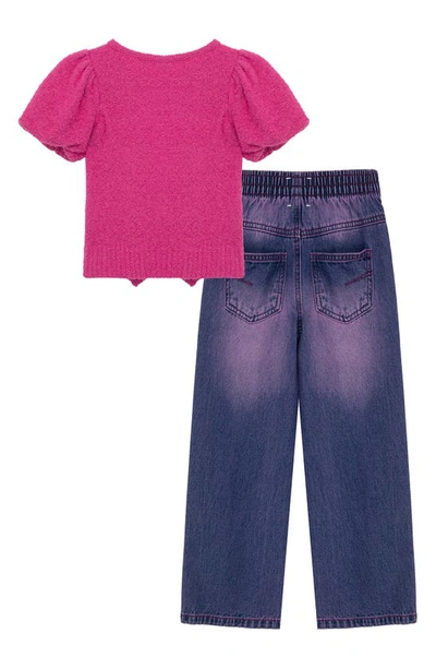 Shop Habitual Kids' Short Sleeve Sweater & Jeans Set In Dark Pink