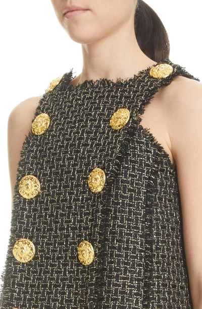Shop Balmain Double Breasted Metallic Tweed Swing Minidress In Ead Black/ Gold