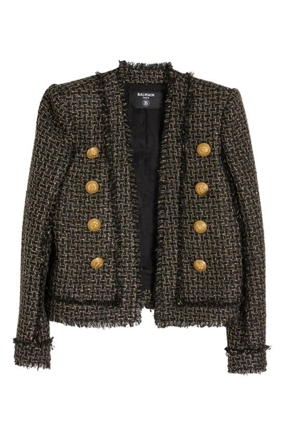 Shop Balmain Metallic Cotton Tweed Jacket In Ead Black/ Gold