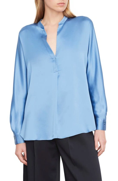 Shop Vince Band Collar Silk Blouse In Pool