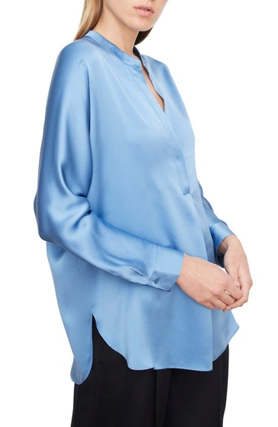 Shop Vince Band Collar Silk Blouse In Pool