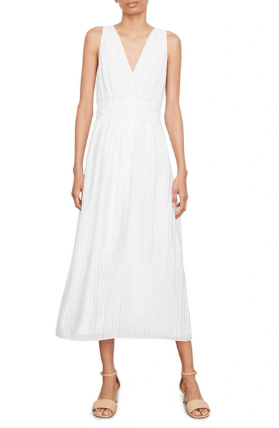 Shop Vince Pleated Double V-neck Dress In Off White