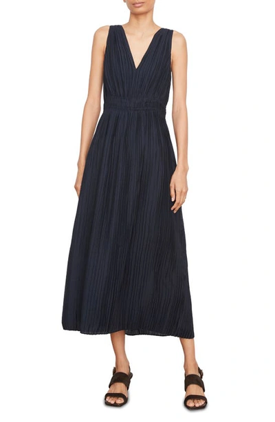 Shop Vince Pleated Double V-neck Dress In Coastal