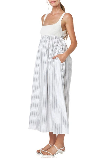 Shop English Factory Tie Back Knit Combo Sundress In Off White/ Navy