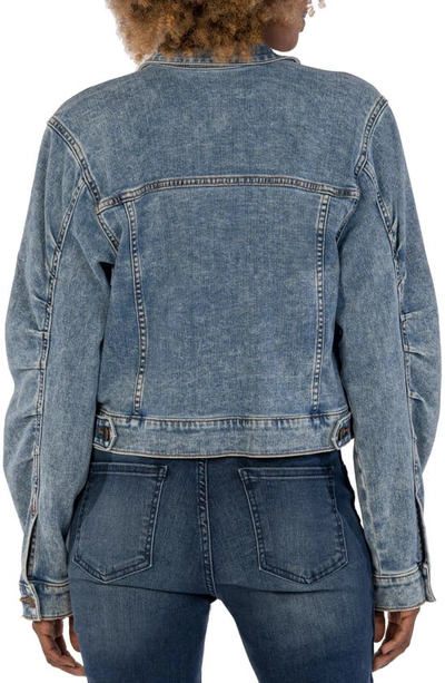 Shop Kut From The Kloth Jacqueline Pleat Sleeve Crop Denim Jacket In Make