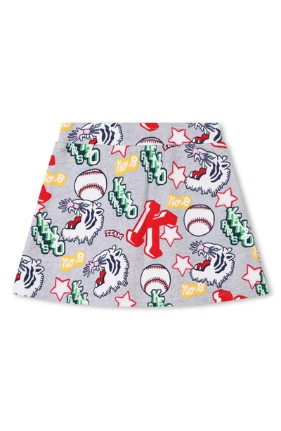 Shop Kenzo Kids' Campus Print Cotton A-line Skirt In A03-light Chine Grey