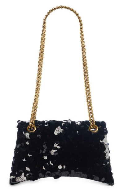 Shop Balenciaga Crush Sequin Chain Strap Shoulder Bag In Black