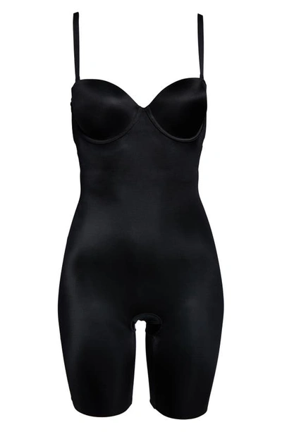 Shop Spanxr Suit Your Fancy Strapless Cupped Mid Thigh Bodysuit In Very Black