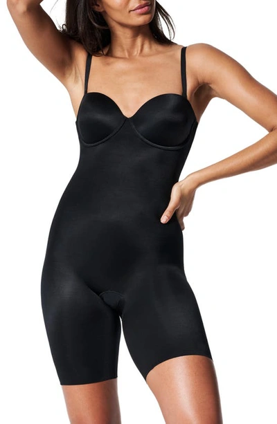 Shop Spanxr Suit Your Fancy Strapless Cupped Mid Thigh Bodysuit In Very Black
